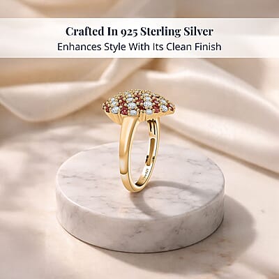 D'Joy Premium Red Sapphire and Moissanite 2.40 ctw Heart Ring in 18K Vermeil Yellow Gold Over Sterling Silver (Size 10.0)