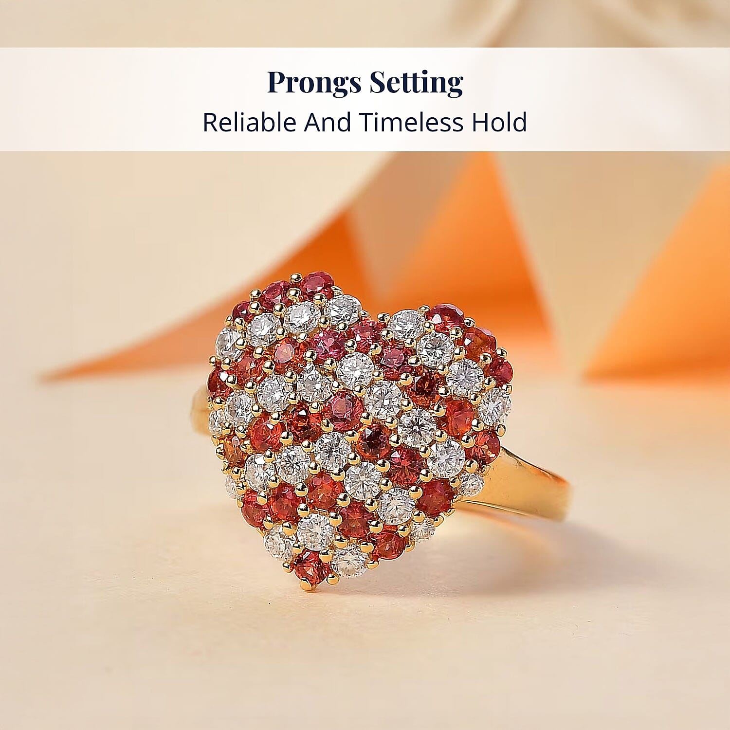 D'Joy Premium Red Sapphire and Moissanite 2.40 ctw Heart Ring in 18K Vermeil Yellow Gold Over Sterling Silver (Size 10.0)