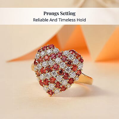 D'Joy Premium Red Sapphire and Moissanite 2.40 ctw Heart Ring in 18K Vermeil Yellow Gold Over Sterling Silver (Size 10.0)