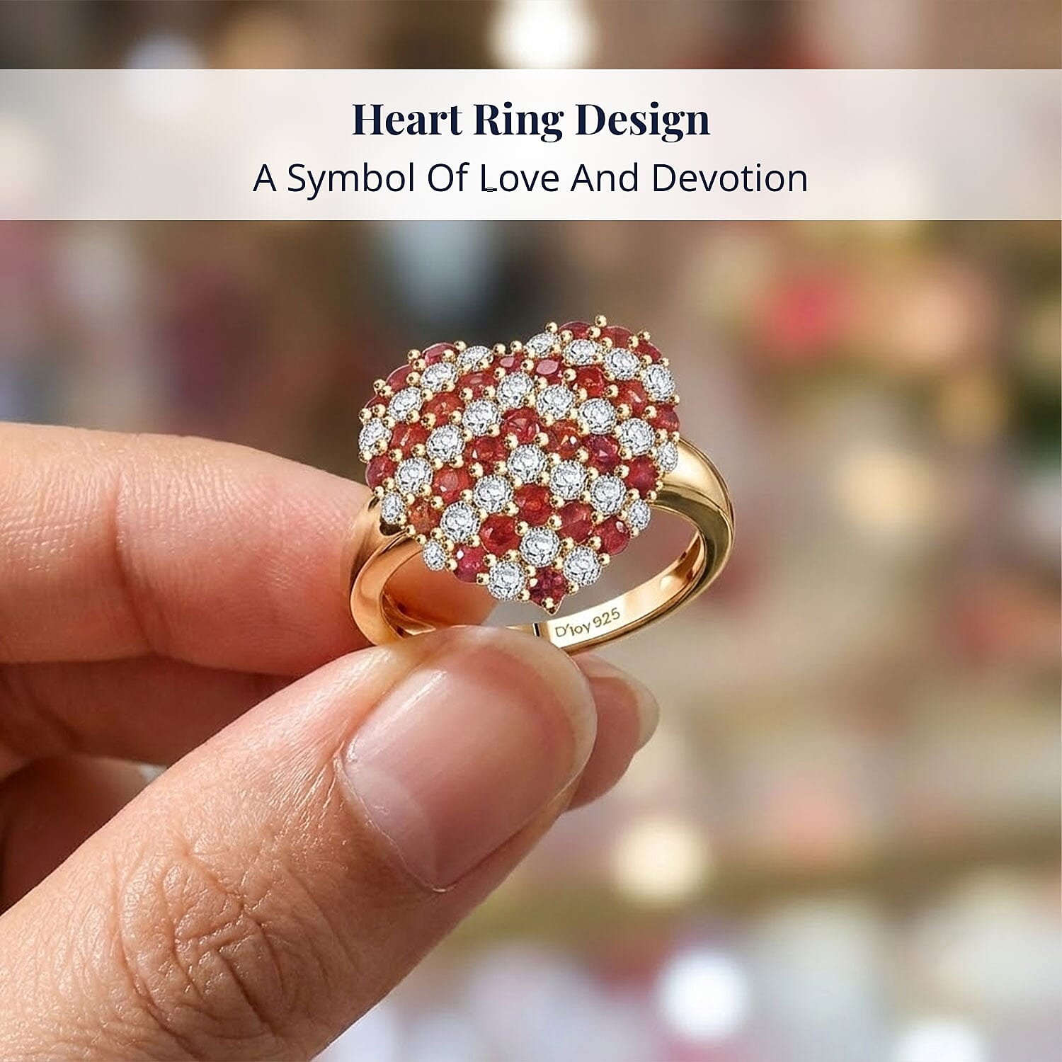 D'Joy Premium Red Sapphire and Moissanite 2.40 ctw Heart Ring in 18K Vermeil Yellow Gold Over Sterling Silver (Size 10.0)