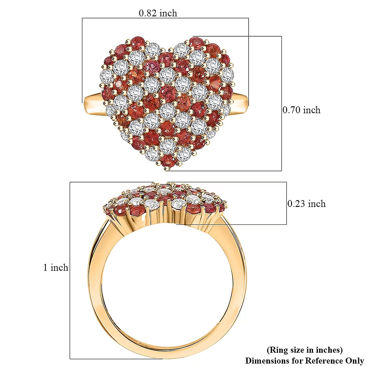 D'Joy Premium Red Sapphire and Moissanite 2.40 ctw Heart Ring in 18K Vermeil Yellow Gold Over Sterling Silver (Size 10.0)