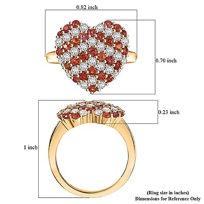 D'Joy Premium Red Sapphire and Moissanite 2.40 ctw Heart Ring in 18K Vermeil Yellow Gold Over Sterling Silver (Size 10.0)