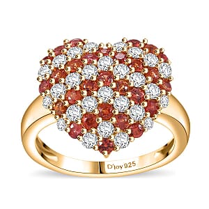 Premium Red Sapphire and Moissanite 2.40 ctw Heart Ring in 18K Vermeil Yellow Gold Over Sterling Silver (Size 7.0)