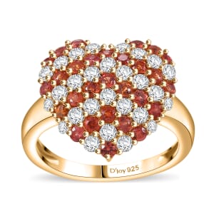 Premium Red Sapphire and Moissanite 2.40 ctw Heart Ring in 18K Vermeil Yellow Gold Over Sterling Silver (Size 8.0)