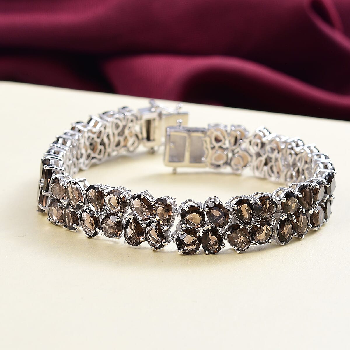 EverTrue Brazilian Smoky Quartz 47.50 ctw Bracelet Platinum Bond (8.00 In) image number 1