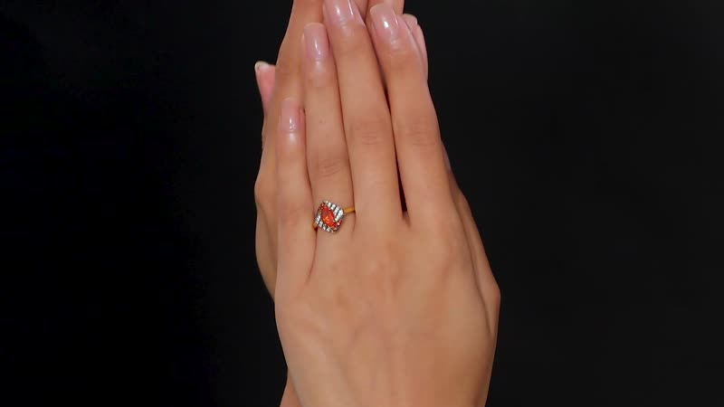 AAA Buriti Fire Opal, Brown and White Zircon 0.85 ctw Phoenix Ember Ring in 18K Vermeil Yellow Gold Over Sterling Silver