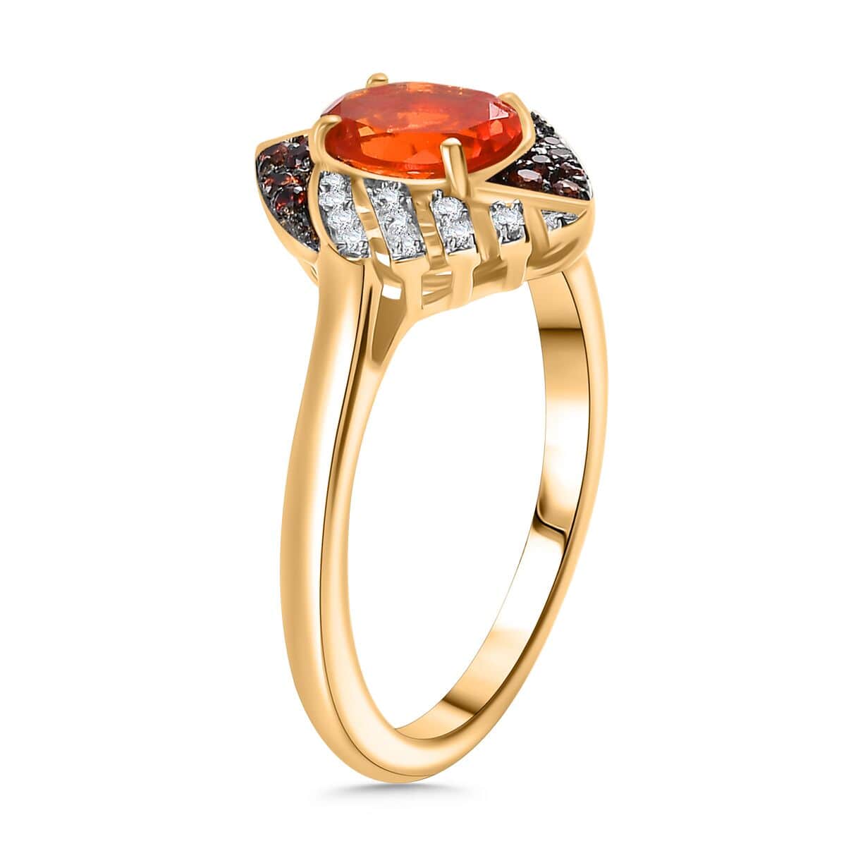 AAA Buriti Fire Opal, Brown and White Zircon 0.85 ctw Phoenix Ember Ring in 18K Vermeil Yellow Gold Over Sterling Silver (Size 10.0) image number 3