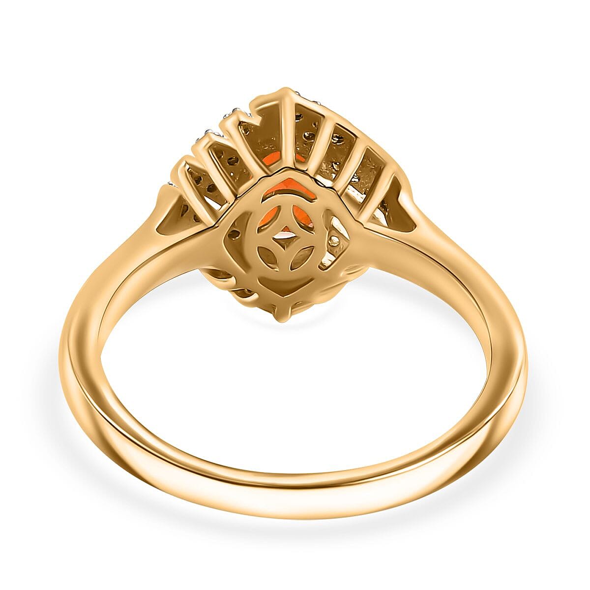 AAA Buriti Fire Opal, Brown and White Zircon 0.85 ctw Phoenix Ember Ring in 18K Vermeil Yellow Gold Over Sterling Silver (Size 10.0)