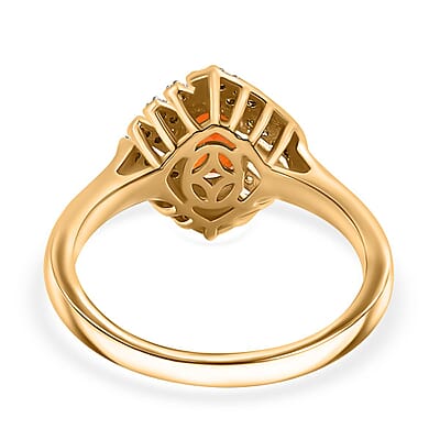 AAA Buriti Fire Opal, Brown and White Zircon 0.85 ctw Phoenix Ember Ring in 18K Vermeil Yellow Gold Over Sterling Silver (Size 10.0)