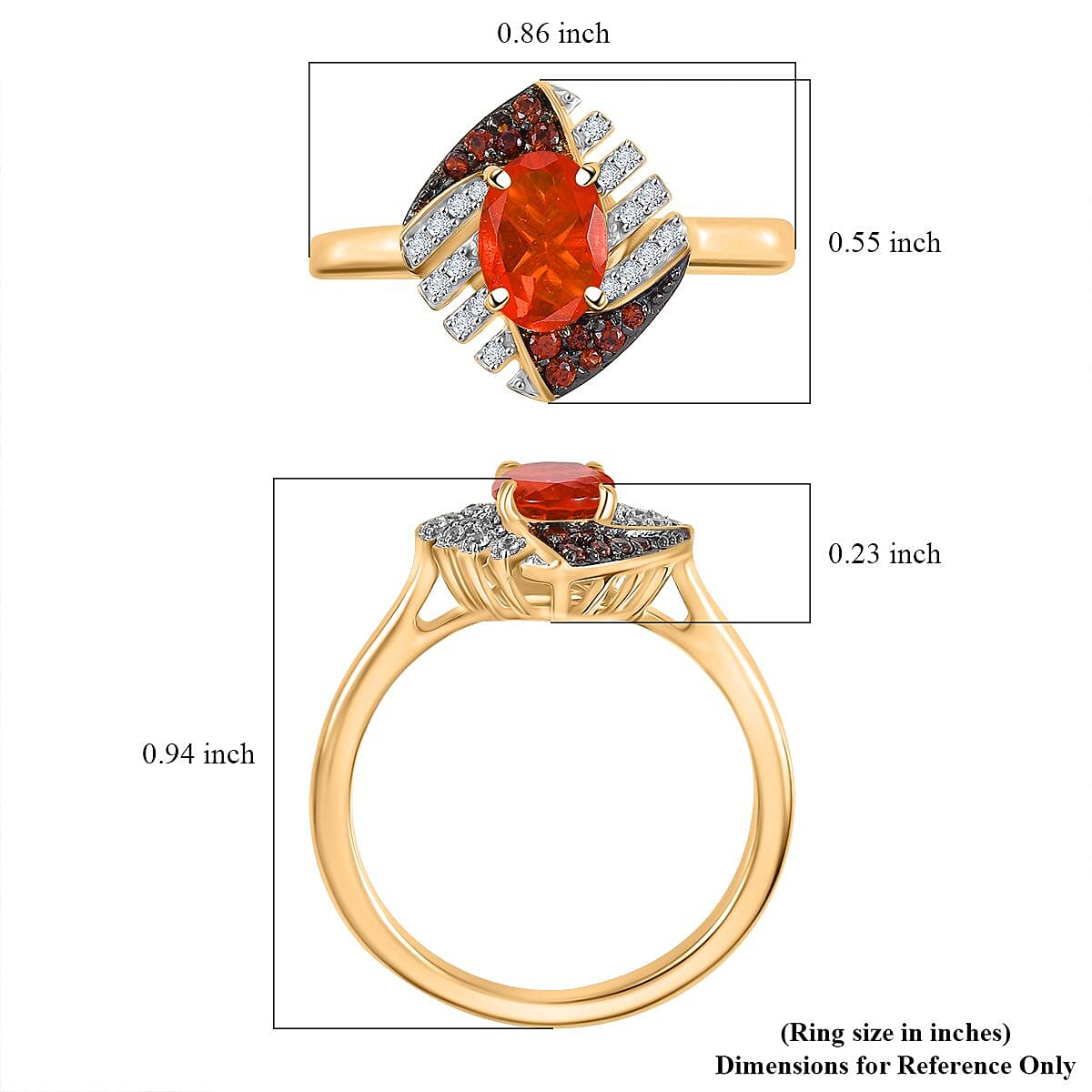 AAA Buriti Fire Opal, Brown and White Zircon 0.85 ctw Phoenix Ember Ring in 18K Vermeil Yellow Gold Over Sterling Silver (Size 10.0)