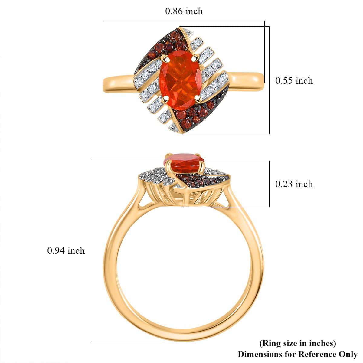 AAA Buriti Fire Opal, Brown and White Zircon 0.85 ctw Phoenix Ember Ring in 18K Vermeil Yellow Gold Over Sterling Silver (Size 10.0) image number 5