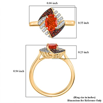 AAA Buriti Fire Opal, Brown and White Zircon 0.85 ctw Phoenix Ember Ring in 18K Vermeil Yellow Gold Over Sterling Silver (Size 10.0)
