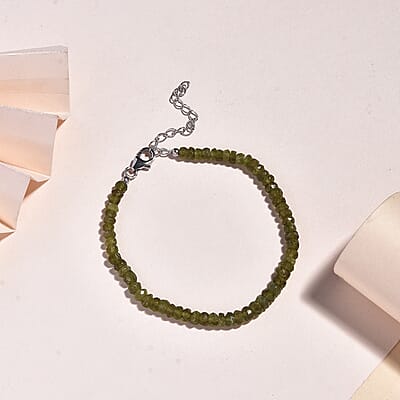 Vesuvianite 33.00 ctw Beaded Bracelet in Rhodium Over Sterling Silver (7.25 In)