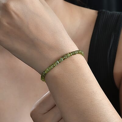 Vesuvianite 33.00 ctw Beaded Bracelet in Rhodium Over Sterling Silver (7.25 In)