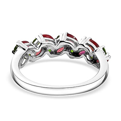 D'Joy Premium Red Sapphire and Chrome Diopside 1.50 ctw Berry Vine Ring in Rhodium Over Sterling Silver (Size 10.0)