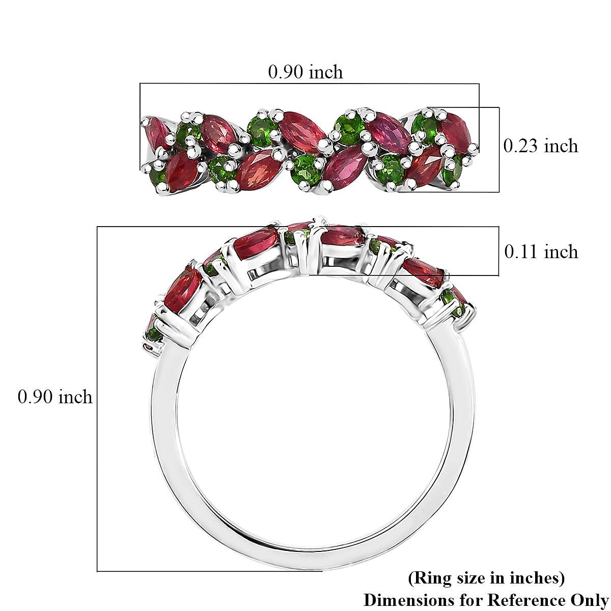 D'Joy Premium Red Sapphire and Chrome Diopside 1.50 ctw Berry Vine Ring in Rhodium Over Sterling Silver (Size 10.0)
