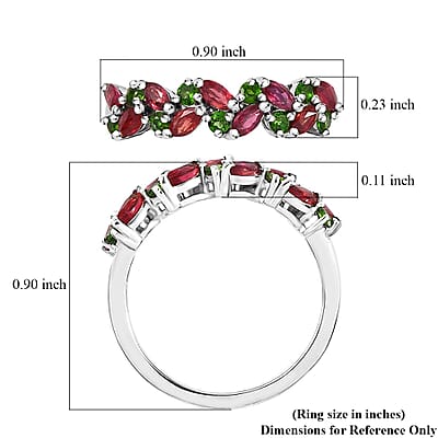 D'Joy Premium Red Sapphire and Chrome Diopside 1.50 ctw Berry Vine Ring in Rhodium Over Sterling Silver (Size 10.0)