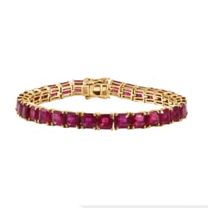 Asscher Cut Niassa Ruby (FF) 28.65 ctw Crown Tennis Bracelet in 18K Vermeil Yellow Gold Over Sterling Silver (6.50 In)