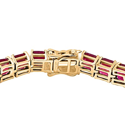 D'Joy Asscher Cut Niassa Ruby (FF) 28.65 ctw Crown Tennis Bracelet in 18K Vermeil Yellow Gold Over Sterling Silver (6.50 In)