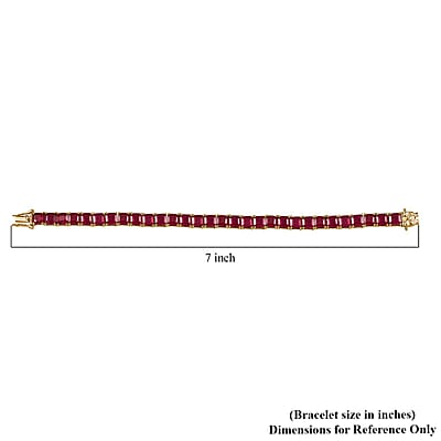 D'Joy Asscher Cut Niassa Ruby (FF) 28.65 ctw Crown Tennis Bracelet in 18K Vermeil Yellow Gold Over Sterling Silver (6.50 In)