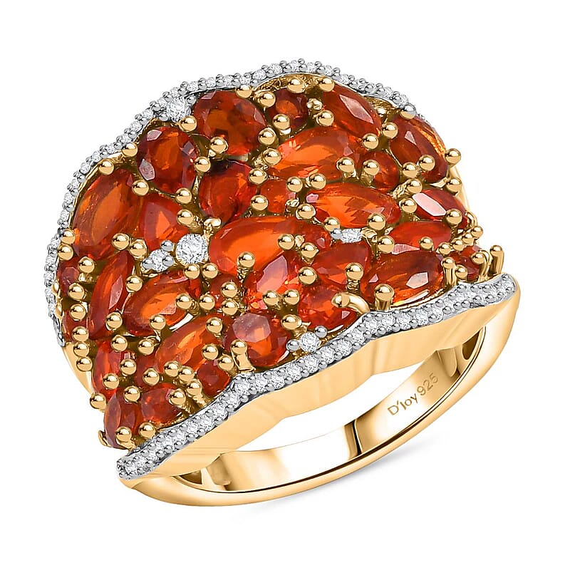 D'Joy AAA Buriti Fire Opal and White Zircon 3.30 ctw Radiant Ember Cluster Ring in 18K Vermeil Yellow Gold Over Sterling Silver (Size 10.0)
