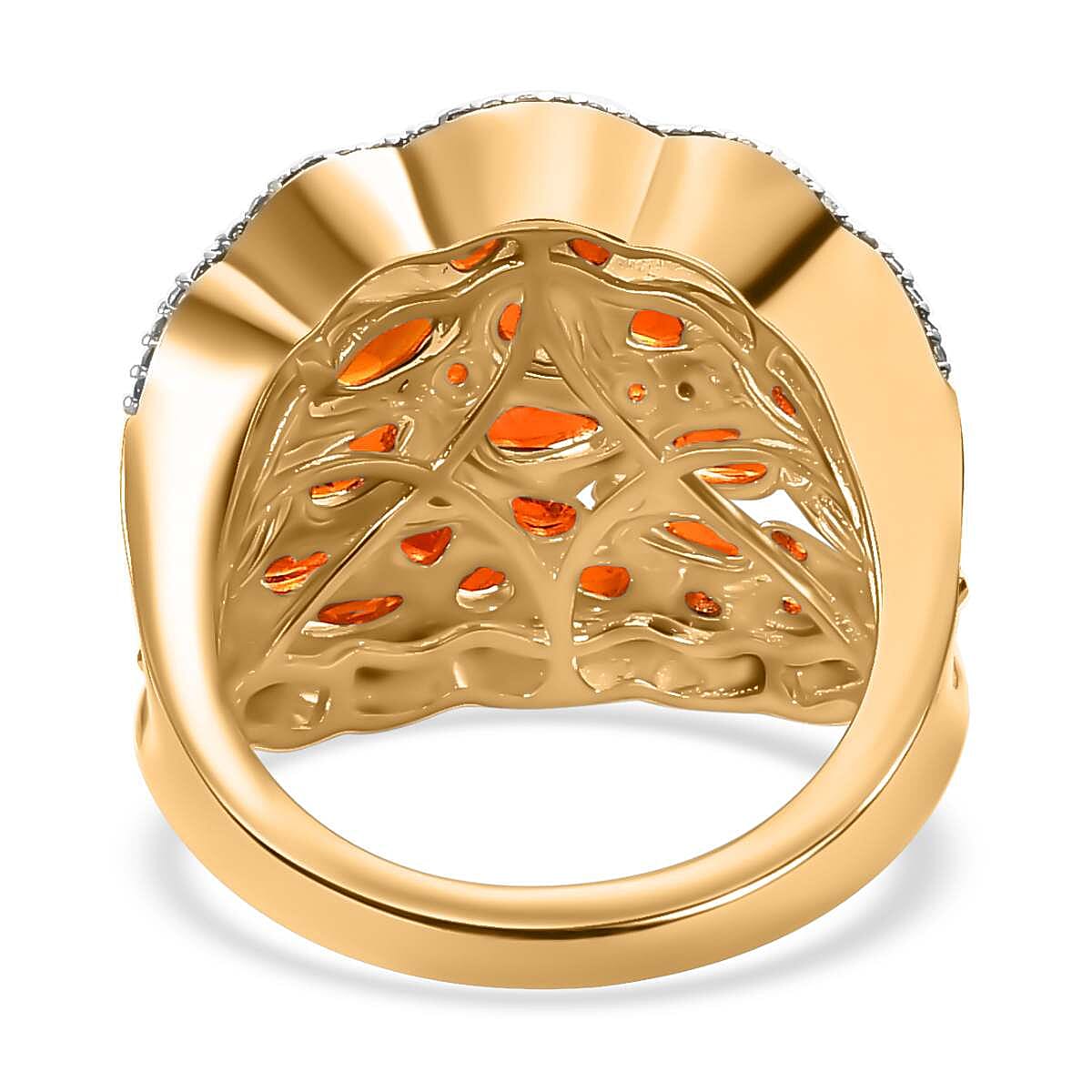 D'Joy AAA Buriti Fire Opal and White Zircon 3.30 ctw Radiant Ember Cluster Ring in 18K Vermeil Yellow Gold Over Sterling Silver (Size 10.0)