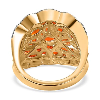 D'Joy AAA Buriti Fire Opal and White Zircon 3.30 ctw Radiant Ember Cluster Ring in 18K Vermeil Yellow Gold Over Sterling Silver (Size 10.0)