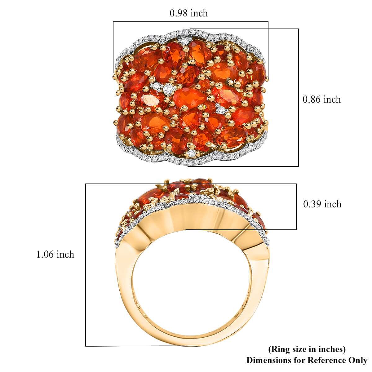 D'Joy AAA Buriti Fire Opal and White Zircon 3.30 ctw Radiant Ember Cluster Ring in 18K Vermeil Yellow Gold Over Sterling Silver (Size 10.0)