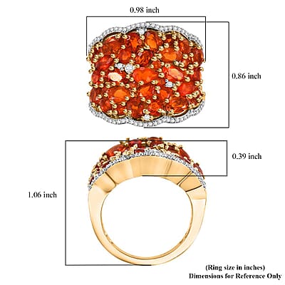 D'Joy AAA Buriti Fire Opal and White Zircon 3.30 ctw Radiant Ember Cluster Ring in 18K Vermeil Yellow Gold Over Sterling Silver (Size 10.0)