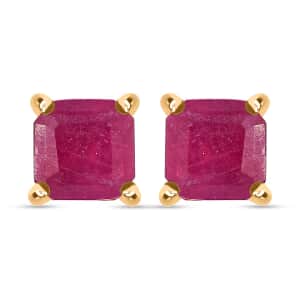 Asscher Cut Niassa Ruby (FF) 1.85 ctw Solitaire Stud Earrings in 18K Vermeil Yellow Gold Over Sterling Silver