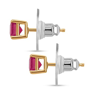 Asscher Cut Niassa Ruby (FF) 1.85 ctw Solitaire Stud Earrings in 18K Vermeil Yellow Gold Over Sterling Silver