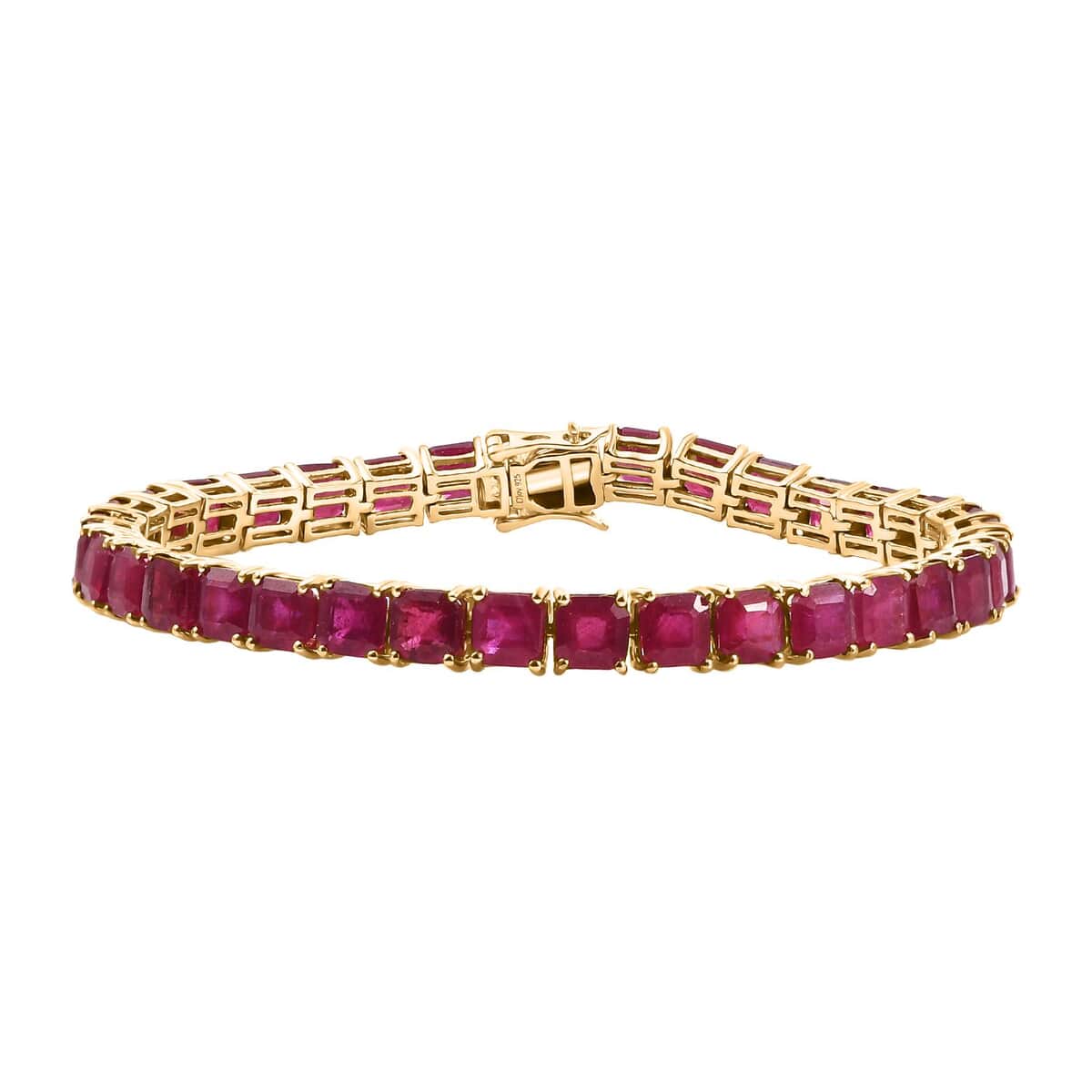 Asscher Cut Niassa Ruby (FF) 31.40 ctw Crown Tennis Bracelet in 18K Vermeil Yellow Gold Over Sterling Silver (7.25 In) image number 0