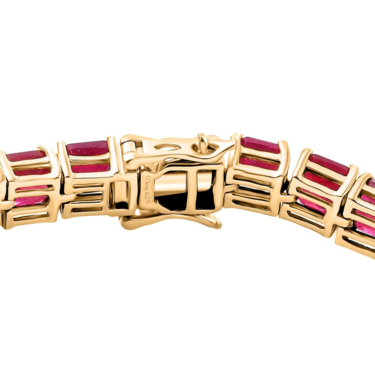 Asscher Cut Niassa Ruby (FF) 31.40 ctw Crown Tennis Bracelet in 18K Vermeil Yellow Gold Over Sterling Silver (7.25 In) image number 2