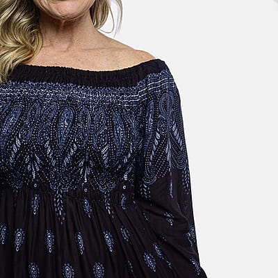 Black Paisley Long Sleeve Smocked Maxi Dress - One Size Fits Most