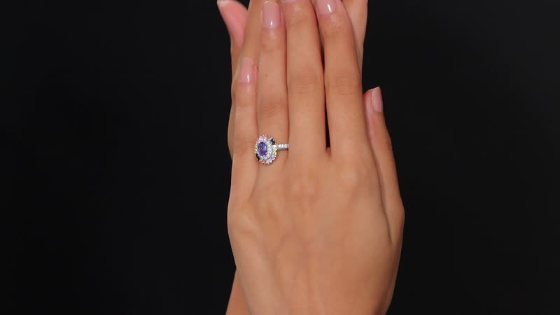 Tanzanite, Multi Sapphire and Moissanite Radiant Harmony Ring in Rhodium Over Sterling Silver (Size 6.0) 1.75 ctw