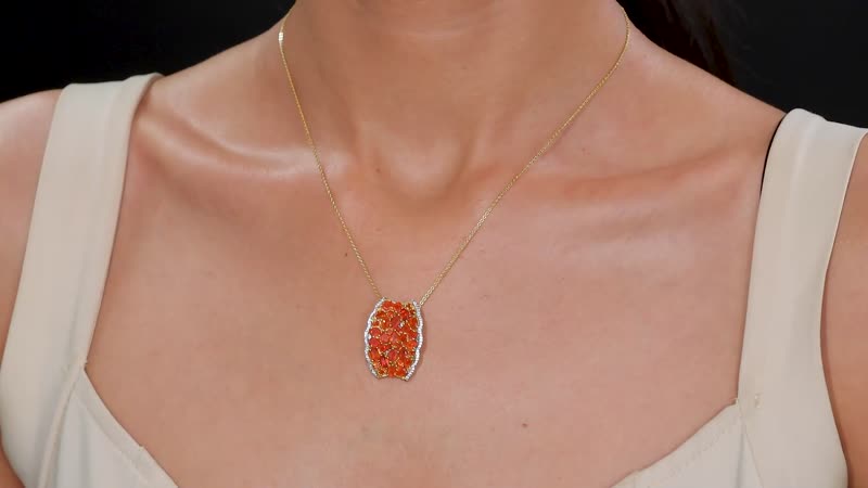 D'Joy AAA Buriti Fire Opal and White Zircon 3.30 ctw Radiant Ember Cluster Pendant without Chain in 18K Vermeil Yellow Gold Over Sterling Silver