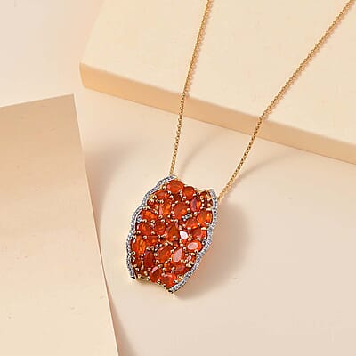D'Joy AAA Buriti Fire Opal and White Zircon 3.30 ctw Radiant Ember Cluster Pendant without Chain in 18K Vermeil Yellow Gold Over Sterling Silver