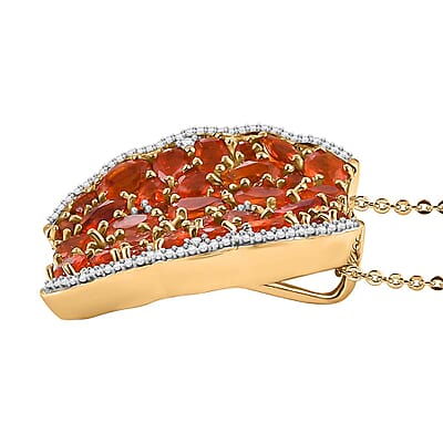 D'Joy AAA Buriti Fire Opal and White Zircon 3.30 ctw Radiant Ember Cluster Pendant without Chain in 18K Vermeil Yellow Gold Over Sterling Silver