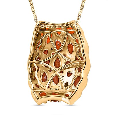 D'Joy AAA Buriti Fire Opal and White Zircon 3.30 ctw Radiant Ember Cluster Pendant without Chain in 18K Vermeil Yellow Gold Over Sterling Silver