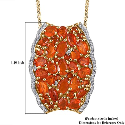 D'Joy AAA Buriti Fire Opal and White Zircon 3.30 ctw Radiant Ember Cluster Pendant without Chain in 18K Vermeil Yellow Gold Over Sterling Silver