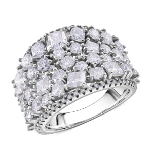 Moissanite 5.00 ctw Cocktail Ring in Rhodium Over Sterling Silver (Size 10.0)