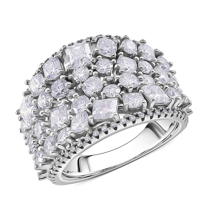 Moissanite 5.00 ctw Cocktail Ring in Rhodium Over Sterling Silver (Size 10.0)