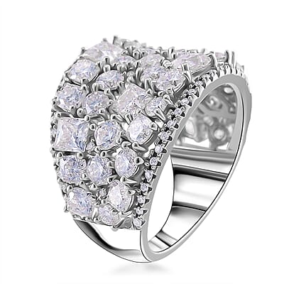 Moissanite 5.00 ctw Cocktail Ring in Rhodium Over Sterling Silver (Size 10.0)