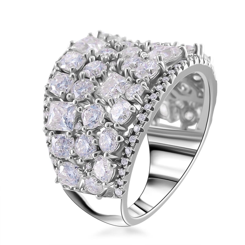 Moissanite 5.00 ctw Cocktail Ring in Rhodium Over Sterling Silver (Size 10.0)