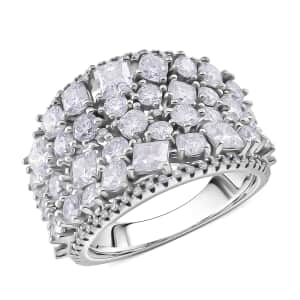 Doorbuster Moissanite 5.00 ctw Cocktail Ring in Rhodium Over Sterling Silver (Size 8.0) 