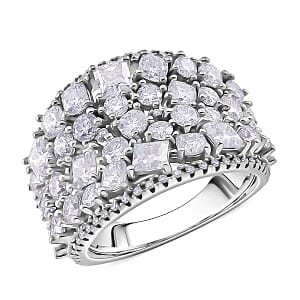 Moissanite 5.00 ctw Cocktail Ring in Rhodium Over Sterling Silver (Size 9.0)