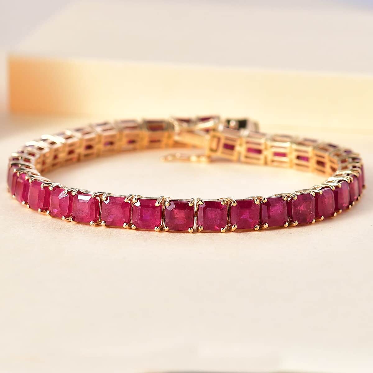 Niassa Ruby (FF) 24.60 ctw Crown Tennis Bracelet in 18K Vermeil Yellow Gold Over Sterling Silver (7.25 In) image number 1