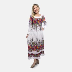 Pink Floral Long Sleeve Smocked Maxi Dress - One Size Fits Most
