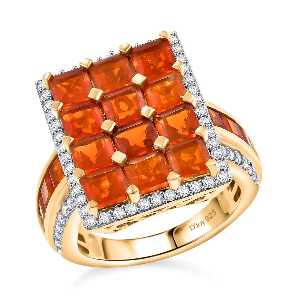 Crimson Fire Opal ,  Moissanite  Cluster Ring in 18K YG Vermeil Sterling Silver 4.42 ctw ,  Silver Wt. 6.5 g image number 0