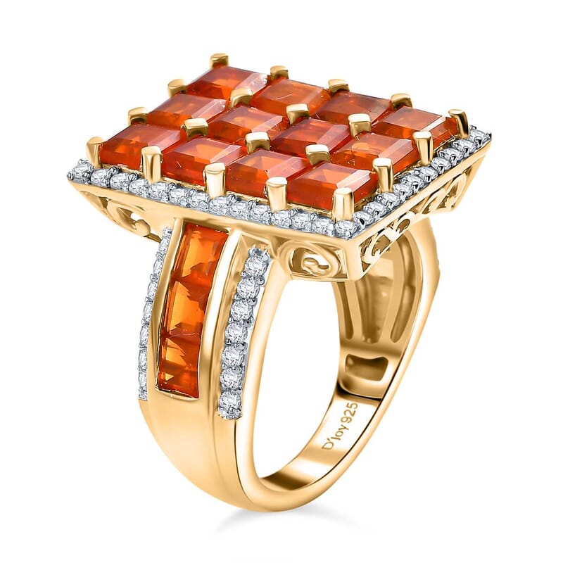 D'Joy AAA Buriti Fire Opal and Moissanite 4.10 ctw Art Deco Ring in 18K Vermeil Yellow Gold Over Sterling Silver (Size 6.0)